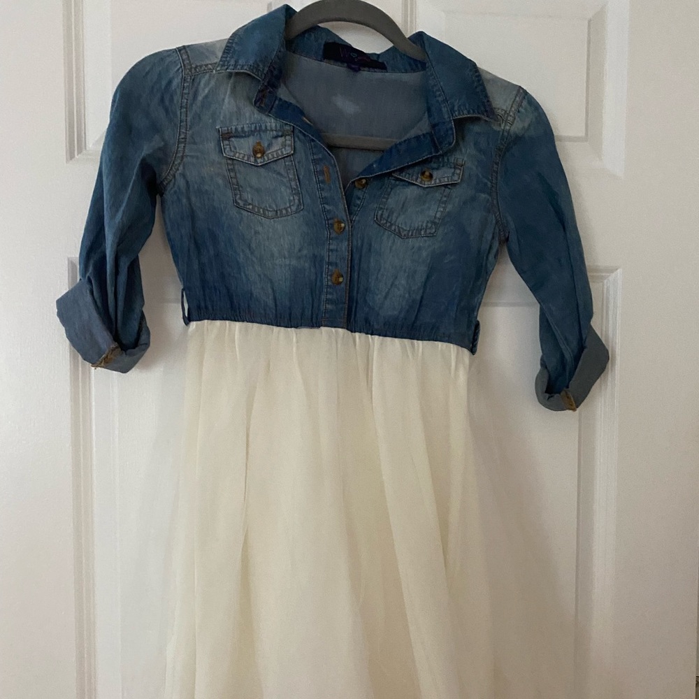 WOW Girl Size Small Girls Denim and Tulle Dress